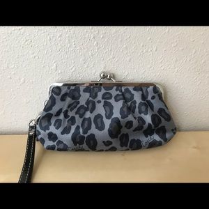 Coach grey leopard wristlet clutch